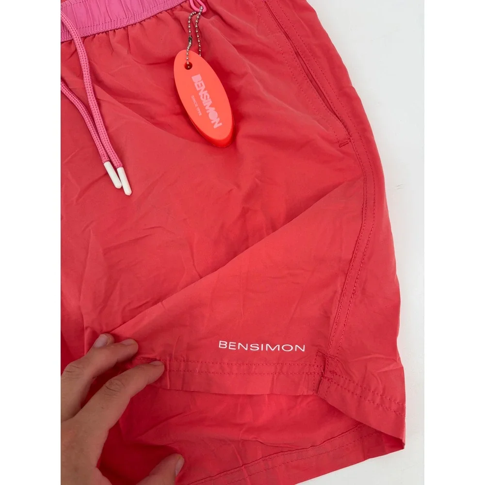 Bensimon Mens Colorblock Swim Trunks Pink Red Mesh Lined Size XL
